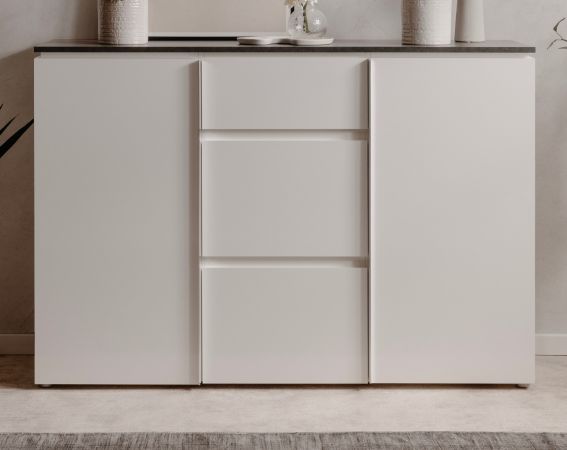 Sideboard Briec in wei� Glanz und Matera grau Kommode 133 cm