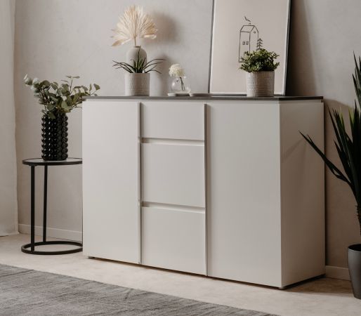 Sideboard Briec in wei� Glanz und Matera grau Kommode 133 cm