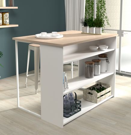 Parisot K�chentheke Socool12 in wei� und Jackson Eiche K�cheninsel 116 x 90 cm