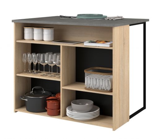 Parisot K�chentheke Fumay12 in Eiche und Beton grau K�cheninsel 109 x 80 cm