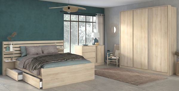 Parisot Schlafzimmer komplett Set Escale21 in Eiche japanisch Bett 140 x 200 cm