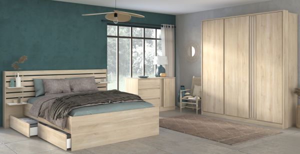 Parisot Schlafzimmer komplett Set Escale22 in Eiche japanisch Bett 160 x 200 cm