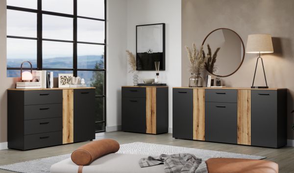 Kommode Avila in grau und Evoke Eiche Sideboard 80 cm