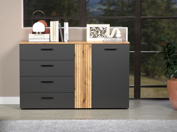 Sideboard Avila in grau und Evoke Eiche Kommode 139 cm