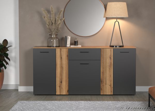 Sideboard Avila in grau und Evoke Eiche Kommode 181 cm