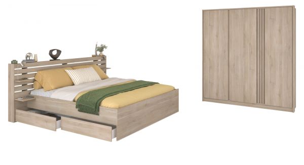 Parisot Schlafzimmer komplett Set Escale23 in Eiche japanisch Bett 140 x 200 cm