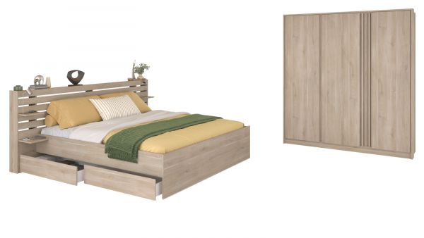 Parisot Schlafzimmer komplett Set Escale24 in Eiche japanisch Bett 160 x 200 cm