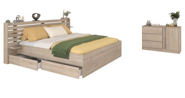 Parisot Schlafzimmer komplett Set Escale25 in Eiche japanisch Bett 140 x 200 cm
