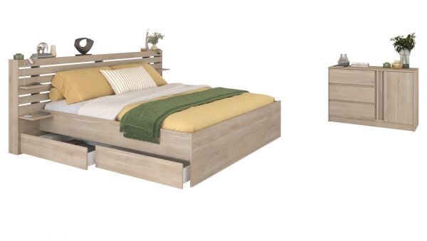 Parisot Schlafzimmer komplett Set Escale26 in Eiche japanisch Bett 160 x 200 cm
