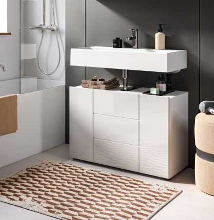 Waschbeckenunterschrank Larik in wei� Hochglanz Badezimmer Waschtisch 82 x 56 cm