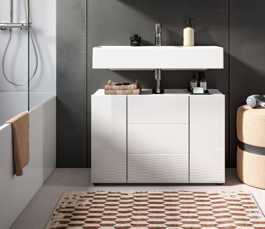 Waschbeckenunterschrank Larik in wei� Hochglanz Badezimmer Waschtisch 82 x 56 cm