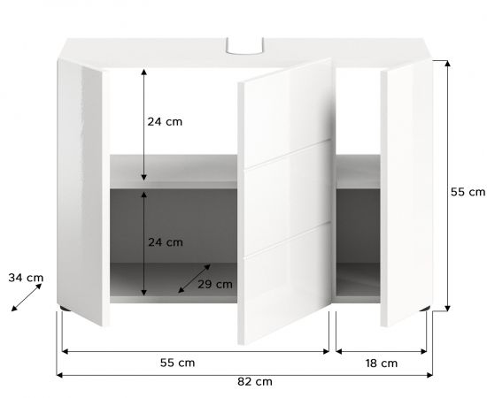 Waschbeckenunterschrank Larik in wei� Hochglanz Badezimmer Waschtisch 82 x 56 cm