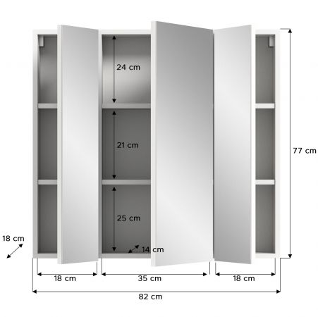 Badezimmer Spiegelschrank Larik in wei� 3-t�rig 82 x 77