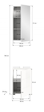Badm�bel Set 2-teilig Larik in wei� Hochglanz Badkombination 38 x 190 cm