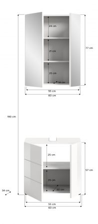 Badm�bel Set 2-teilig Larik in wei� Hochglanz Badkombination 60 x 190 cm