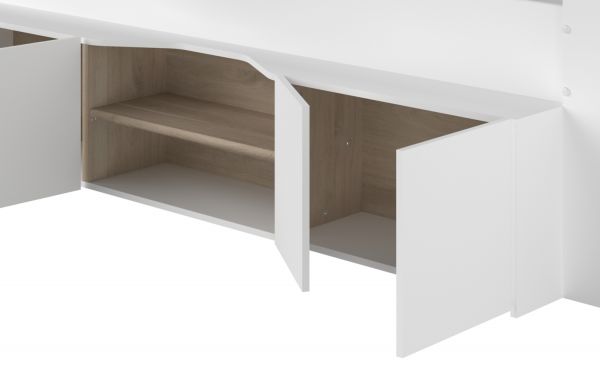 Parisot Hochbett Cleo1 in wei� und Eiche 90 x 200 mit Stauraum und Schreibtisch