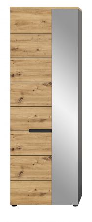 Garderobenschrank Cooper in Artisan Eiche und grau 65 x 190 cm mit variabler Inneneinteilung, Soft-Close