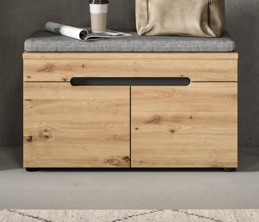 Garderobe Sitzbank Cooper in Artisan Eiche und grau Garderobenbank 80 cm, Soft-Close