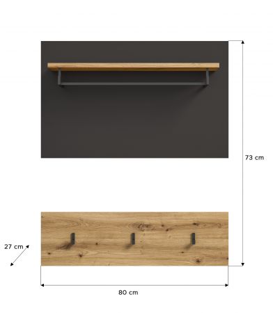 Garderobenpaneel Cooper in Artisan Eiche und grau Set 2-teilig 80 cm