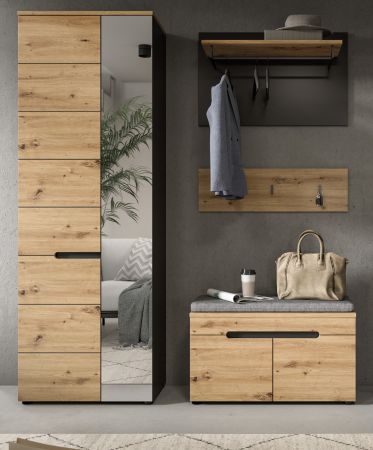 Garderobe Set 4-teilig Cooper in Artisan Eiche und grau Garderobenkombination 160 cm
