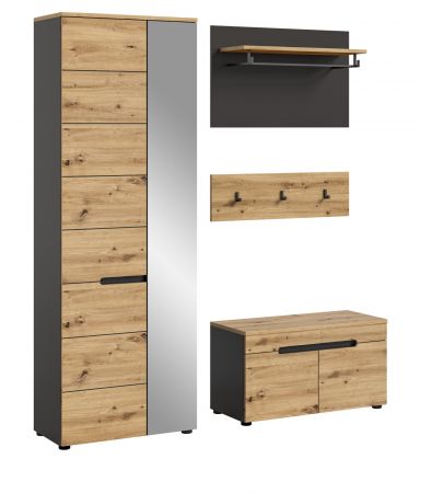 Garderobe Set 4-teilig Cooper in Artisan Eiche und grau Garderobenkombination 160 cm