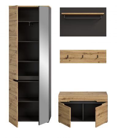 Garderobe Set 4-teilig Cooper in Artisan Eiche und grau Garderobenkombination 160 cm