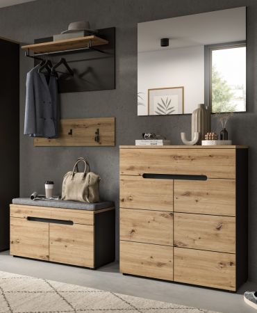 Garderobe Set 5-teilig Cooper in Artisan Eiche und grau 175 cm, Soft-Close