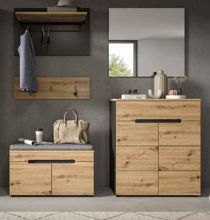 Garderobe Set 5-teilig Cooper in Artisan Eiche und grau 175 cm, Soft-Close