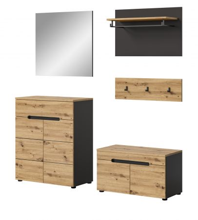 Garderobe Set 5-teilig Cooper in Artisan Eiche und grau 175 cm, Soft-Close