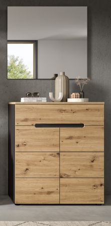 Garderobe Set 2-teilig Cooper in Artisan Eiche und grau Schuhkommode und Spiegel, Soft-Close