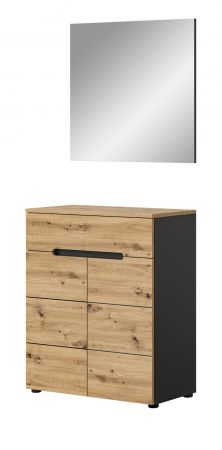 Garderobe Set 2-teilig Cooper in Artisan Eiche und grau Schuhkommode und Spiegel, Soft-Close