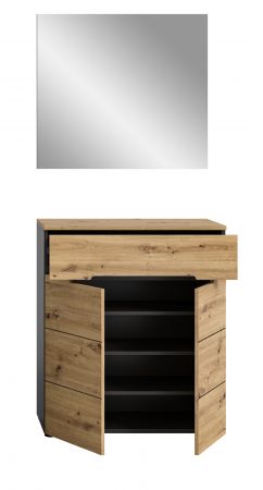 Garderobe Set 2-teilig Cooper in Artisan Eiche und grau Schuhkommode und Spiegel, Soft-Close