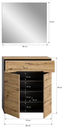 Garderobe Set 2-teilig Cooper in Artisan Eiche und grau Schuhkommode und Spiegel, Soft-Close
