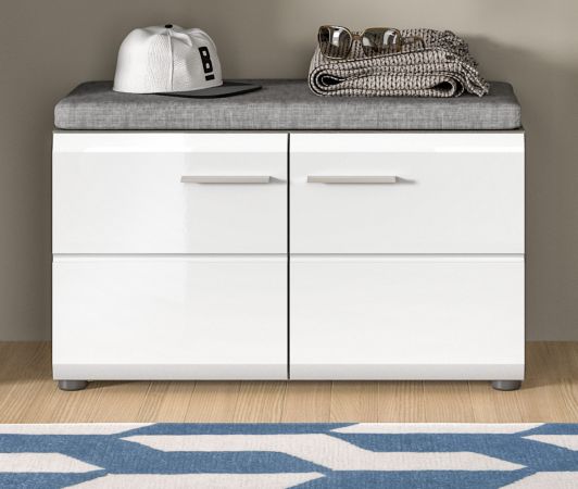 Garderobe Sitzbank Rumba in wei� Hochglanz und Rauchsilber grau Garderobenbank 80 cm