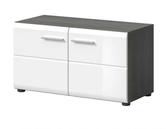 Garderobe Sitzbank Rumba in wei� Hochglanz und Rauchsilber grau Garderobenbank 80 cm
