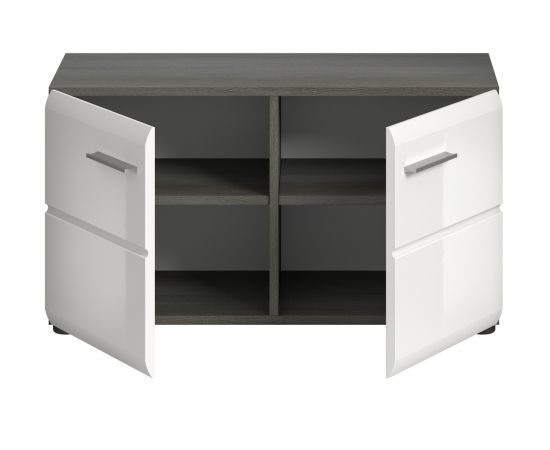 Garderobe Sitzbank Rumba in wei� Hochglanz und Rauchsilber grau Garderobenbank 80 cm