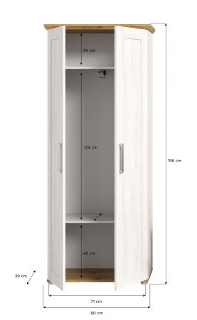 Garderobenschrank Mirano in wei� L�rche und Eiche Artisan Landhaus Flurgarderobe 80 x 196 cm