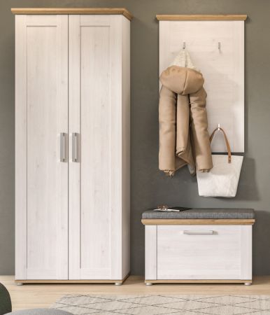 Garderobenschrank Mirano in wei� L�rche und Eiche Artisan Landhaus Flurgarderobe 80 x 196 cm