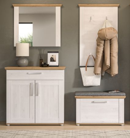Garderobenpaneel Mirano in wei� L�rche mit Eiche Artisan Landhaus Wandgarderobe 68 x 103 cm