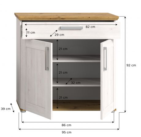 Schuhschrank Mirano in wei� L�rche und Eiche Artisan Landhaus Flurkommode 95 x 92 cm