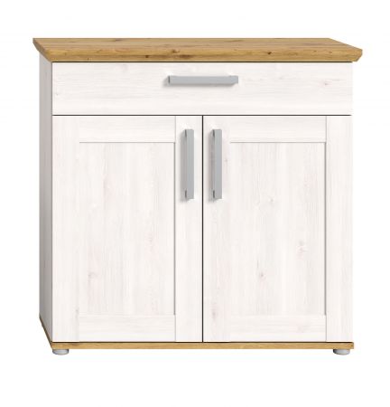 Schuhschrank Mirano in wei� L�rche und Eiche Artisan Landhaus Flurkommode 95 x 92 cm