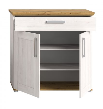 Schuhschrank Mirano in wei� L�rche und Eiche Artisan Landhaus Flurkommode 95 x 92 cm