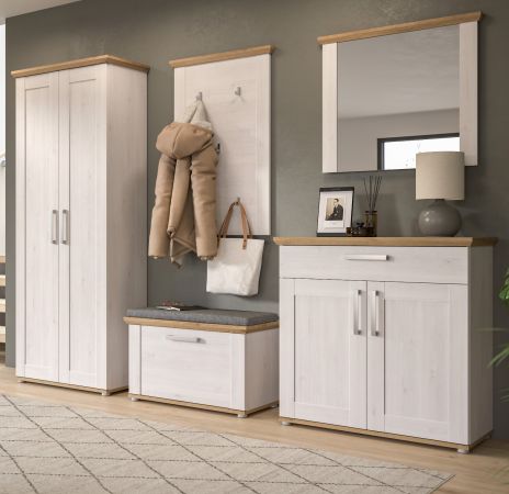 Garderobe Set 5-teilig Mirano in wei� L�rche und Eiche Artisan Landhaus Garderobenkombination 285 cm