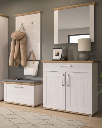 Garderobe Set 4-teilig Mirano in wei� L�rche und Eiche Artisan Landhaus Garderobenkombination 190 cm