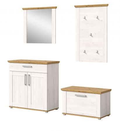 Garderobe Set 4-teilig Mirano in wei� L�rche und Eiche Artisan Landhaus Garderobenkombination 190 cm