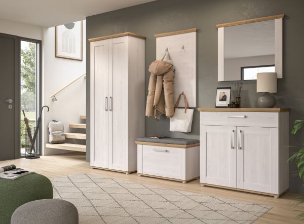 Garderobe Set 3-teilig Mirano in wei� L�rche und Eiche Artisan Landhaus Garderobenkombination 175 cm