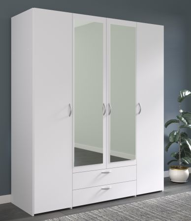 Kleiderschrank Enjour in wei� Dreht�renschrank 4-t�rig mit Spiegel 160 x 185 cm