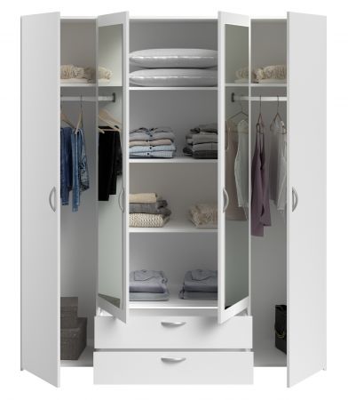 Kleiderschrank Enjour in wei� Dreht�renschrank 4-t�rig mit Spiegel 160 x 185 cm