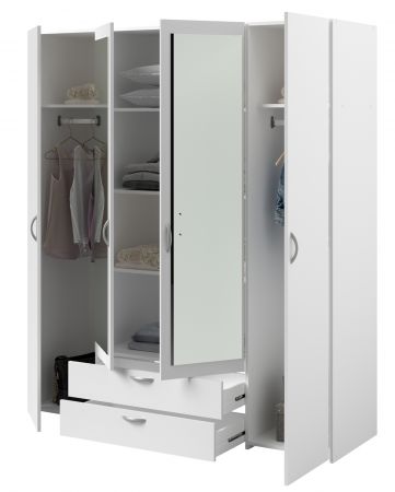 Kleiderschrank Enjour in wei� Dreht�renschrank 4-t�rig mit Spiegel 160 x 185 cm