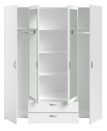 Kleiderschrank Enjour in wei� Dreht�renschrank 4-t�rig mit Spiegel 160 x 185 cm